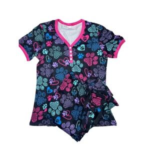 Paws Print PAJAMA SET Capris Multicolored Medium BY SHIRLEY & STONE FIT 8/10